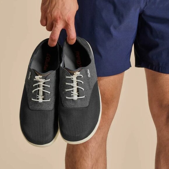 OluKai Nohea Moku Men’s No Tie Boat Shoes Size 8 $120 in Dark Shadow - Picture 1 of 13
